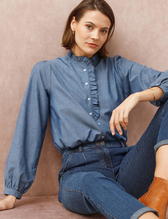 Chemisier col volanté en chambray (stone) Chemisier col volanté en chambray (stone)